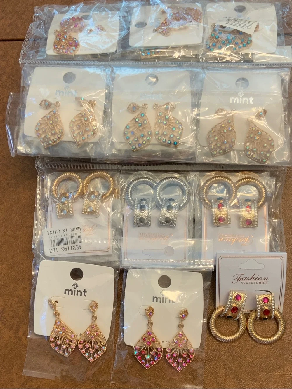 Mint Gold-Tone Earrings with Pink and Aqua Accents